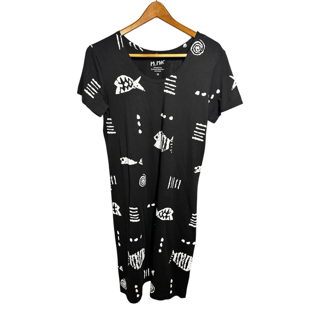 Women’s Black and White Graphic Dress Short Sleeve Cotton M